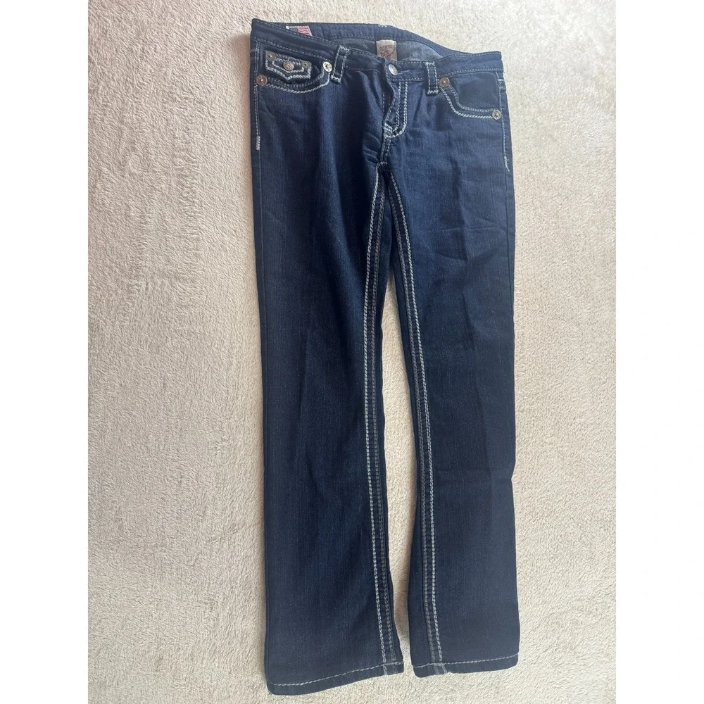 True Religion Becca Bootcut Jeans Womens 32 Dark Blue Denim Flap Pocket USA Made
